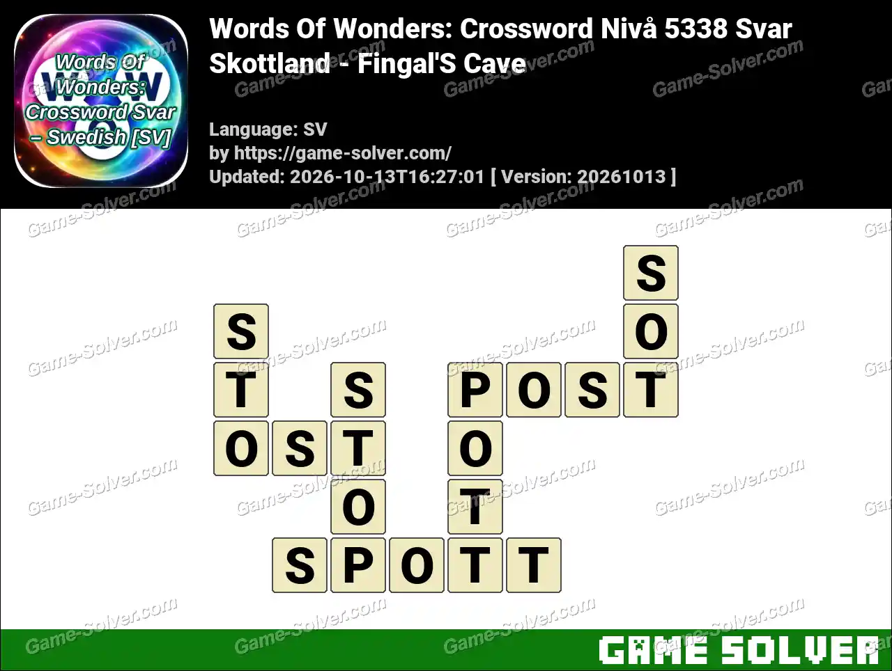 Words Of Wonders: Crossword Nivå 5338 Svar – Skottland – Fingal’S Cave